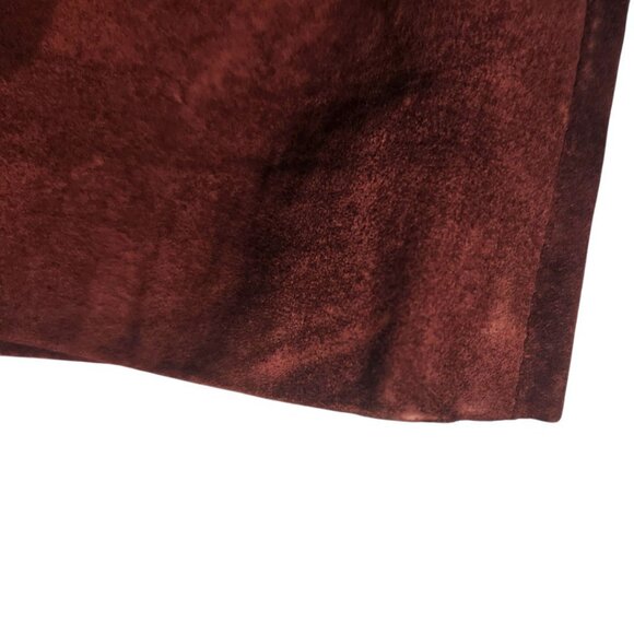 Rusty Brown Suede Leather Side Slit Midi Skirt Petite Size 14 - Picture 10 of 10